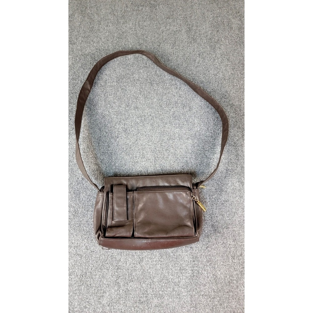 Valerie Stevens Vintage Brown Leather Shoulder Bag Purse Organizer Multi Pocket